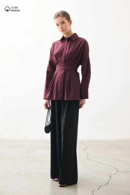 Pilili Poplin Bordo Gömlek