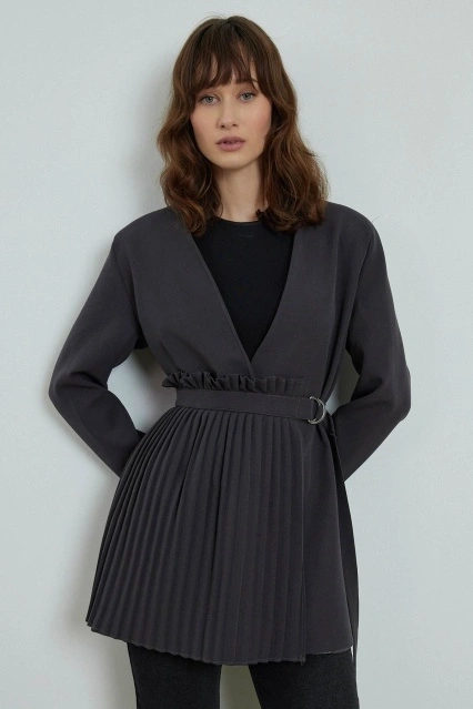 Pilise Aksesuarlı Blazer Antrasit Ceket