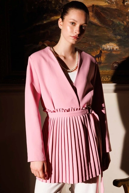 Pilise Aksesuarlı Blazer Pembe Ceket