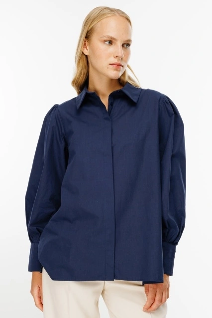 Premium Balon Kol Poplin Lacivert Gömlek