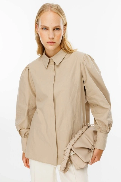 Premium Balon Kol Poplin Taş Gömlek