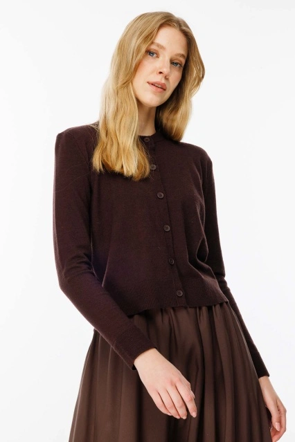 Premium Bisiklet Yaka Kül Kahve Triko Hırka