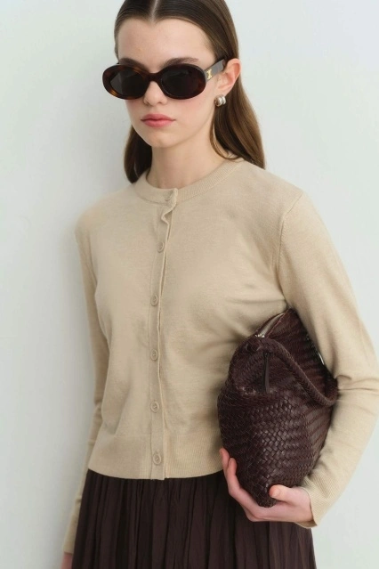 Premium Bisiklet Yaka Taş Triko Hırka Premium Bisiklet Yaka Taş Triko Hırka