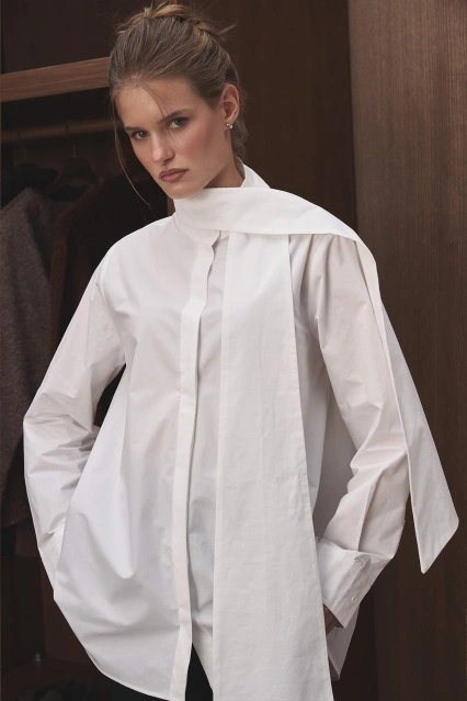 Premium Çıkarılabilir Bağlama Detaylı Poplin Beyaz Gömlek