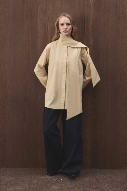 Premium Çıkarılabilir Bağlama Detaylı Poplin Butter Yellow Gömlek