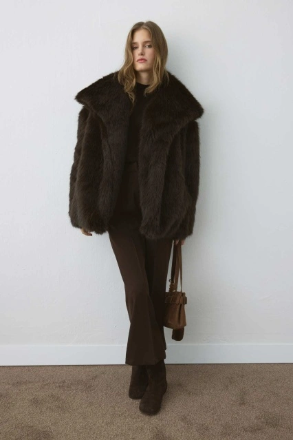 Premium Daily Acı Kahve Kürk Mont