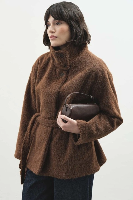 Premium Dik Yaka Kahve Kaban