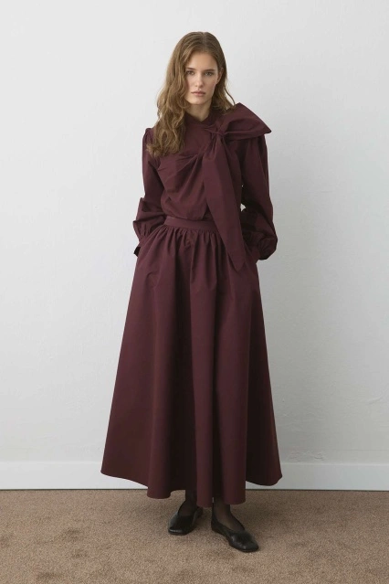 Premium Fiyonk Detaylı Poplin Bordo Gömlek