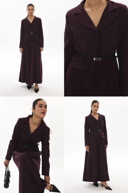 Premium Gold Kemer Detaylı Burganya Ceket Elbise Premium Gold Kemer Detaylı Burganya Ceket Elbise