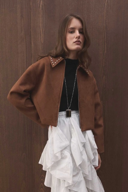 Premium Kısa Süet Açık Kahve Ceket