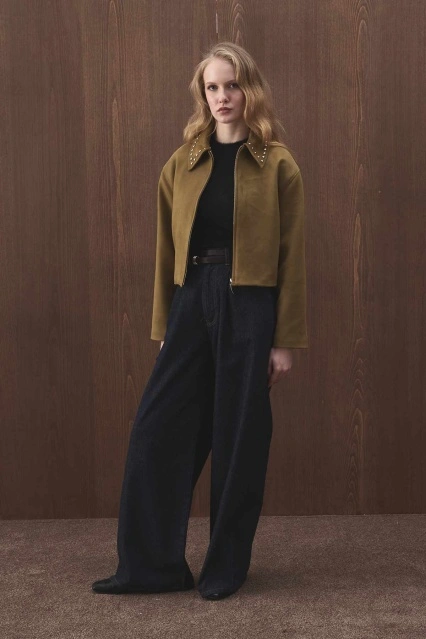 Premium Kısa Süet Haki Ceket