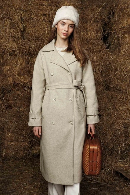 Premium Kruvaze Bej Kaşe Kaban