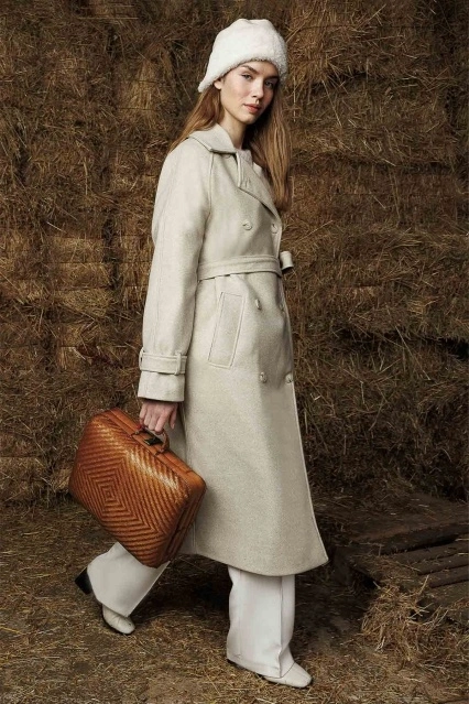 Premium Kruvaze Bej Kaşe Kaban