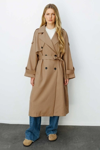 Premium Kruvaze Camel Trençkot