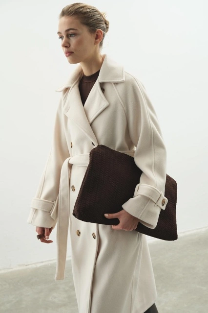 Premium Kruvaze Kaşe Bej Kaban