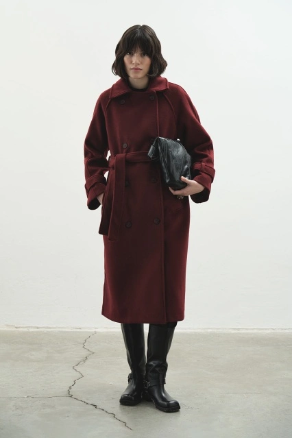 Premium Kruvaze Kaşe Bordo Kaban