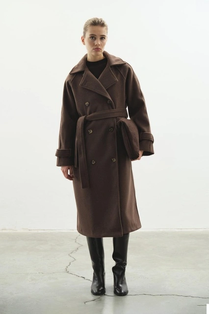 Premium Kruvaze Kaşe Kahve Kaban