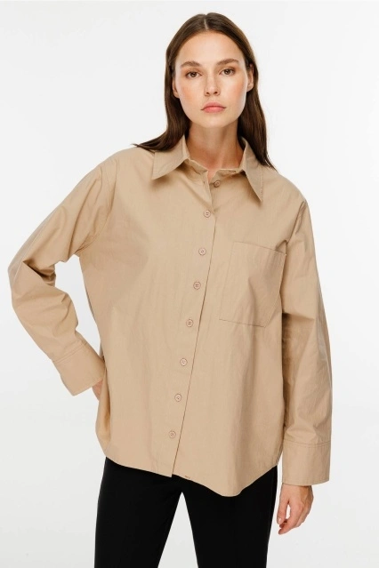 Premium Oversıze Basic Poplin Taş Gömlek
