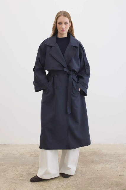 Premium Oversize Lacivert Trençkot