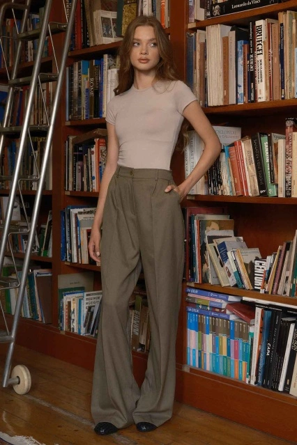 Premium Pileli Palazzo Vizon Pantolon