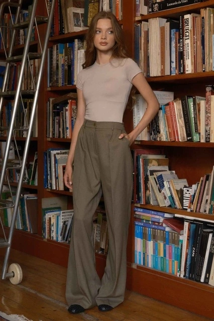 Premium Pileli Palazzo Vizon Pantolon