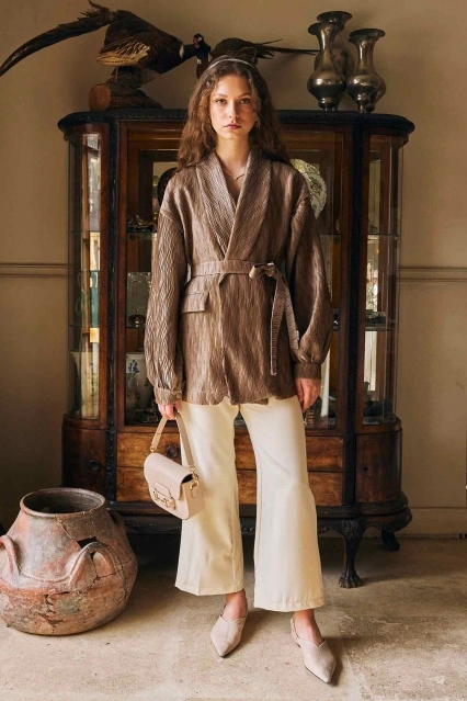 Premium Pilise Dokulu Camel Ceket