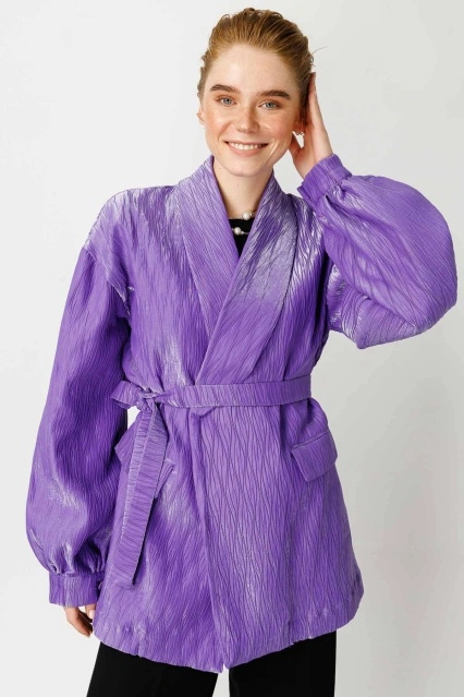 Premium Pilise Dokulu Mor Ceket