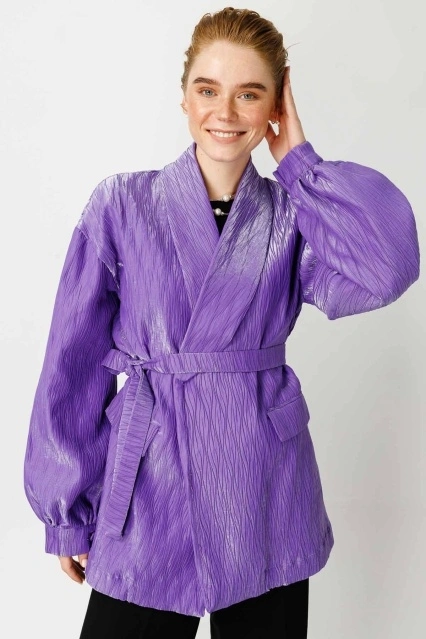 Premium Pilise Dokulu Mor Ceket Premium Pilise Dokulu Mor Ceket