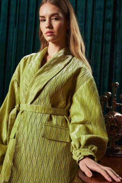 Premium Pilise Dokulu Yağ Yeşili Ceket