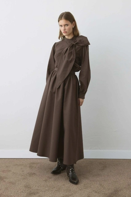 Premium Poplin Balon Kahve Etek