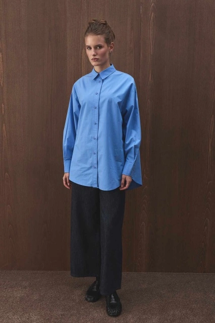 Premium Poplin Mavi Gömlek