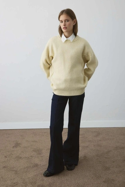 Premium Yumuşak Dokulu Tereyağı Sarısı Kazak