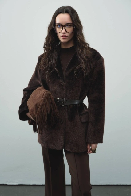 Premium Yün Dokulu Kahve Blazer Ceket