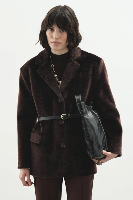 Premium Yün Dokulu Kahve Blazer Ceket