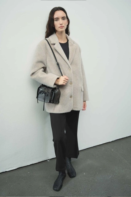 Premium Yün Dokulu Vizon Blazer Ceket