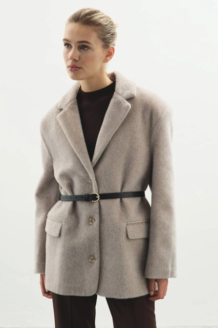 Premium Yün Dokulu Vizon Blazer Ceket