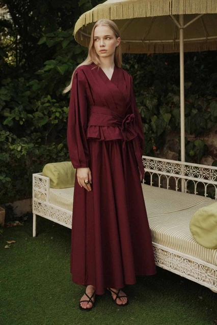 Princess Pamuklu Bordo Etek Takım