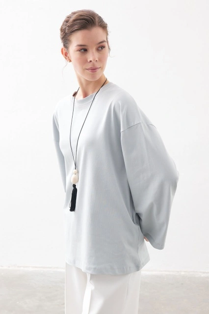 Rahat Kesim Pamuklu Buz Mavi Bluz