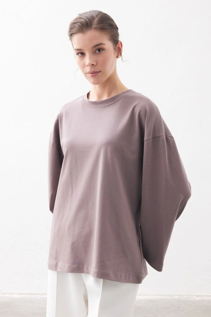 Rahat Kesim Pamuklu Toz Leylak Bluz