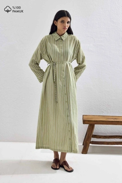 Robi Çizgili Çağla Modal Elbise