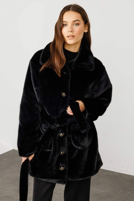 Rosa Kürk Siyah Kaban