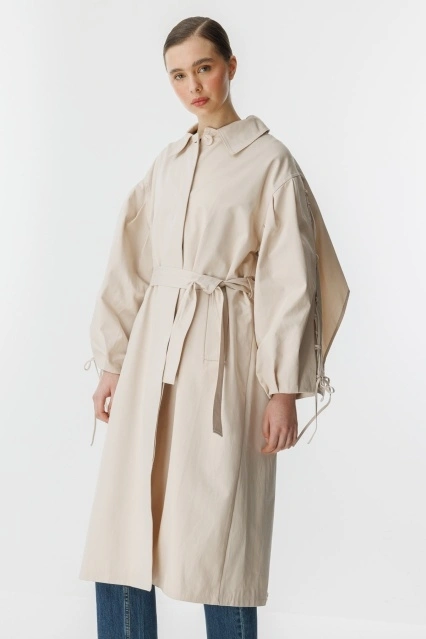 Rose Pelerin Detaylı Taş Trençkot