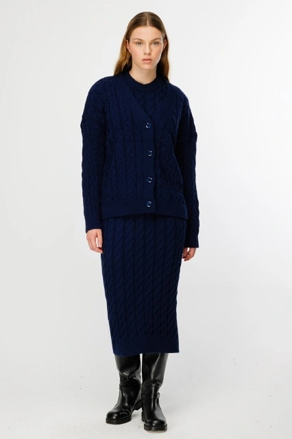 Saç Örgü Triko Lacivert Elbise Hırka Takım Saç Örgü Triko Lacivert Elbise Hırka Takım