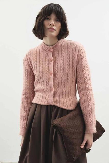 Saç Örgü Triko Pudra Hırka