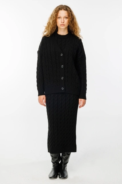 Saç Örgü Triko Siyah Elbise Hırka Takım Saç Örgü Triko Siyah Elbise Hırka Takım