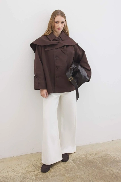 Şal Yaka Detaylı Acı Kahve Trençkot