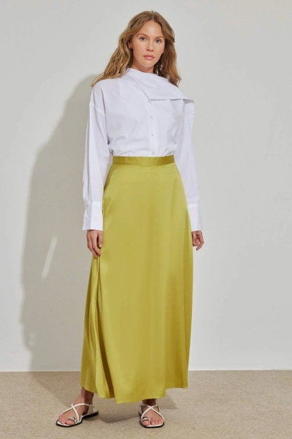 Saten Çan Yağ Yeşili Etek