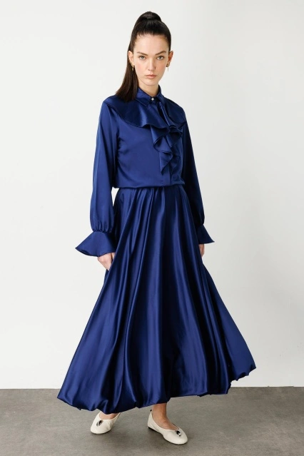 Saten Princess Lacivert Etek