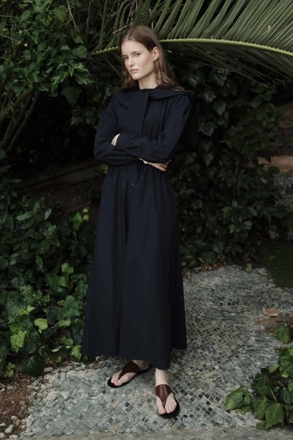 Seyyar Denizci Yaka Detaylı Pamuklu Lacivert Elbise