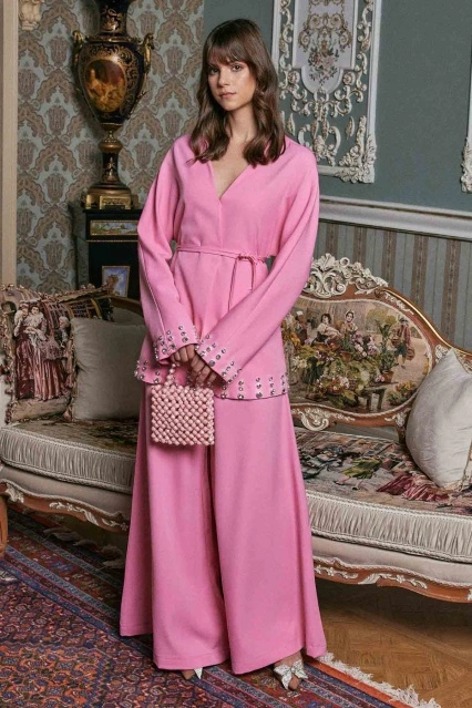 Parlak Taş İşlemeli Pembe Ceket